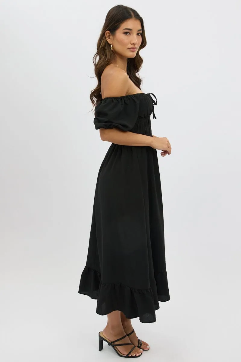 Black Midi Dress Short Sleeve Ruched Bust sold by Ally Fashion product image thumbnail 4