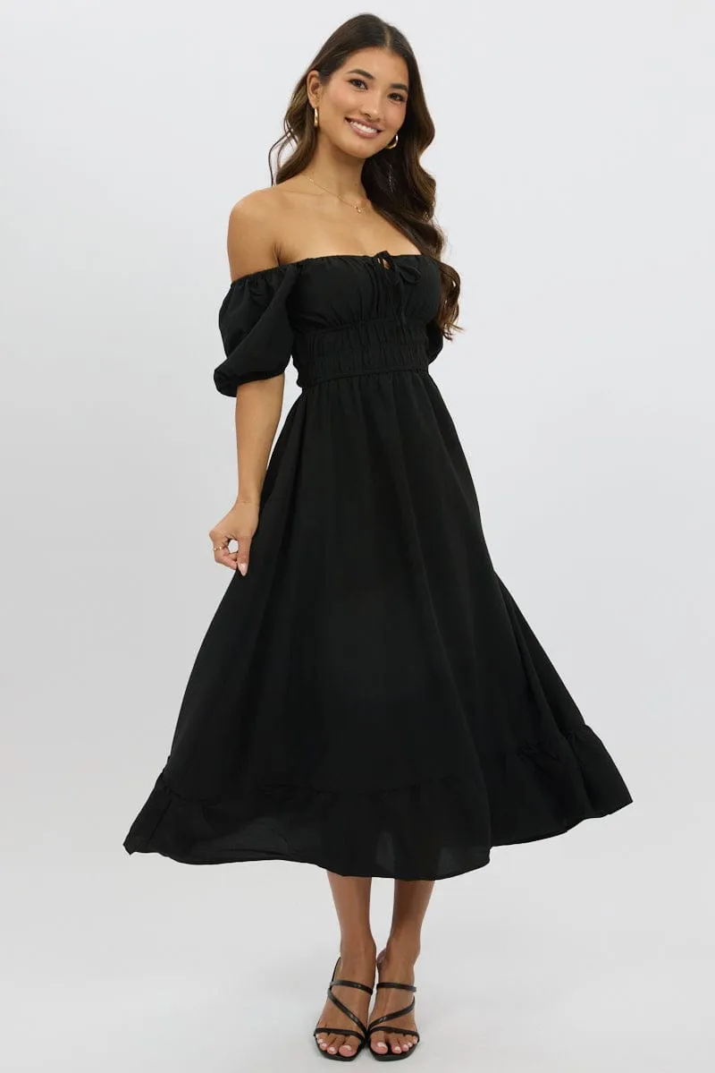 Black Midi Dress Short Sleeve Ruched Bust sold by Ally Fashion