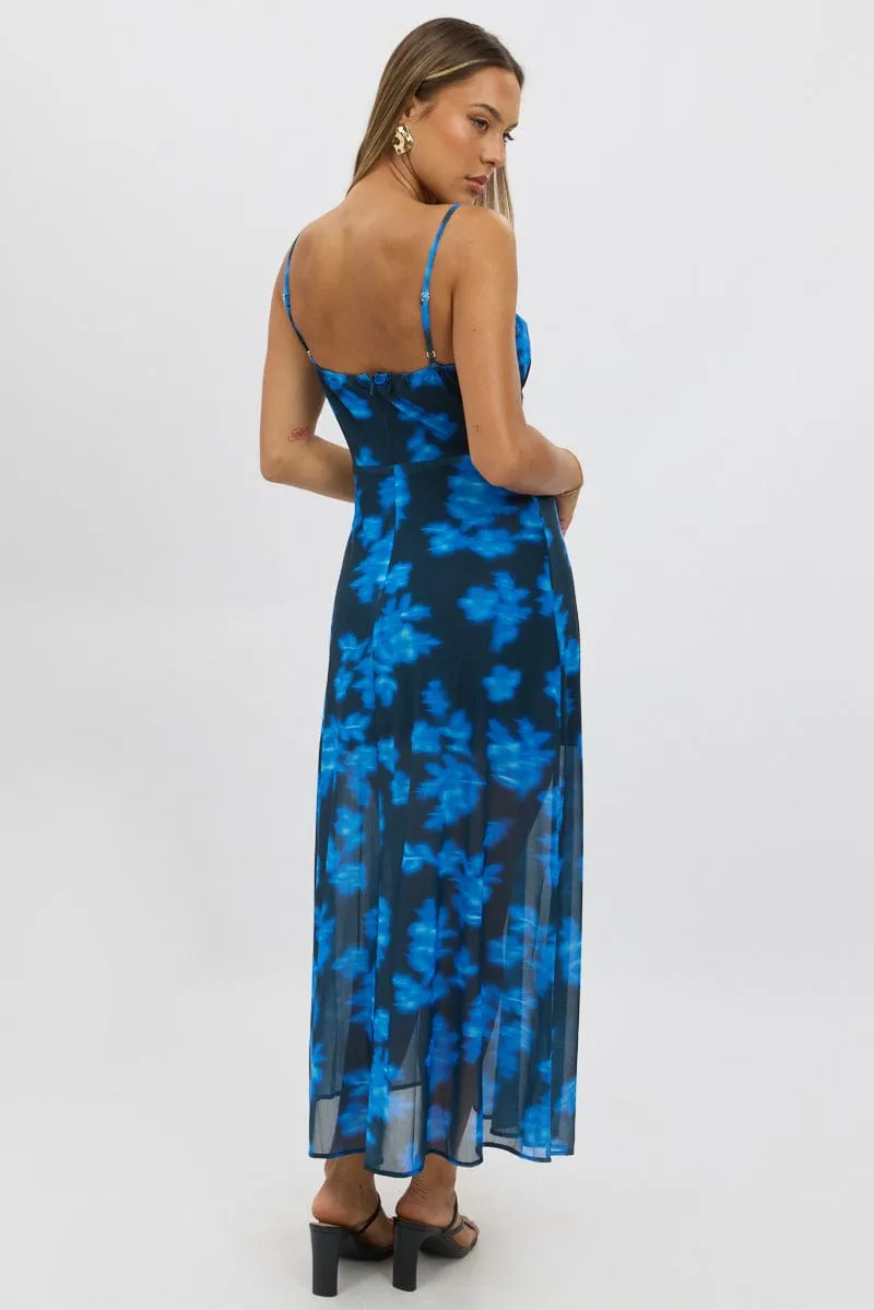 Blue Abstract Midi Dress Gathered Bust sold by Ally Fashion product image thumbnail 5