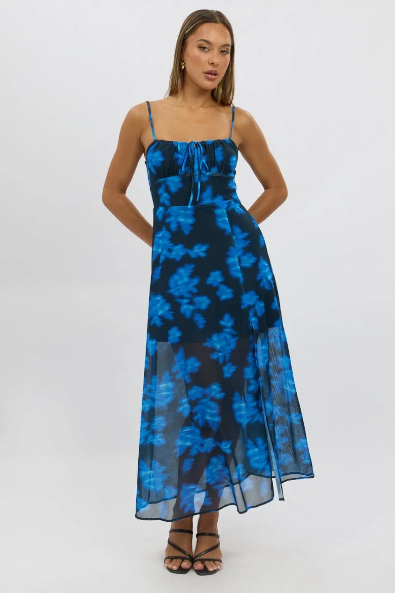 Blue Abstract Midi Dress Gathered Bust sold by Ally Fashion product image thumbnail 2