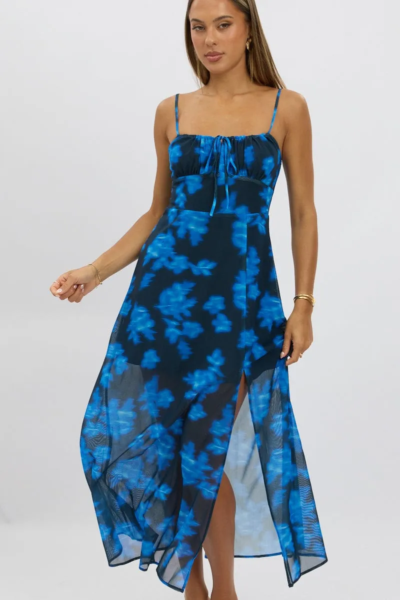 Blue Abstract Midi Dress Gathered Bust sold by Ally Fashion product image thumbnail 3