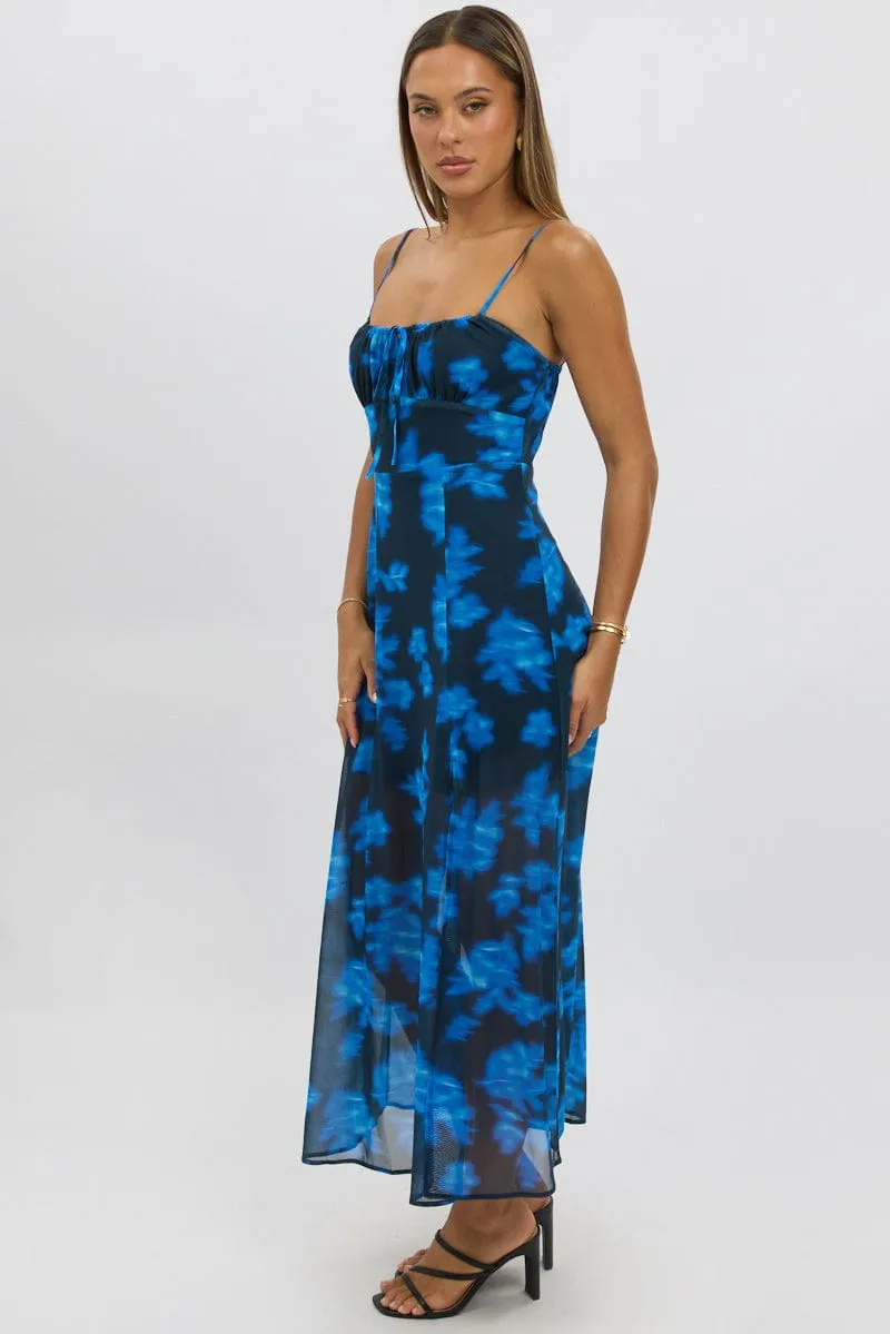 Blue Abstract Midi Dress Gathered Bust sold by Ally Fashion product image thumbnail 4