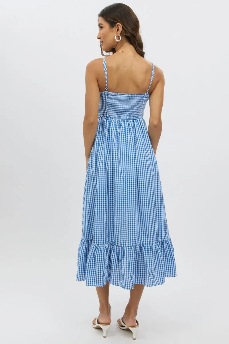 Blue Check Midi Dress Tiered Strappy sold by Ally Fashion product image thumbnail 5