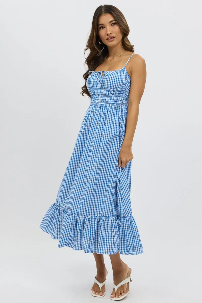 Blue Check Midi Dress Tiered Strappy sold by Ally Fashion product image thumbnail 3