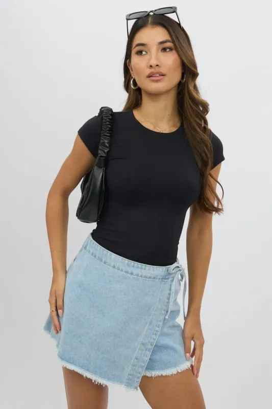 Black T-Shirt Cap Sleeve Supersoft sold by Ally Fashion