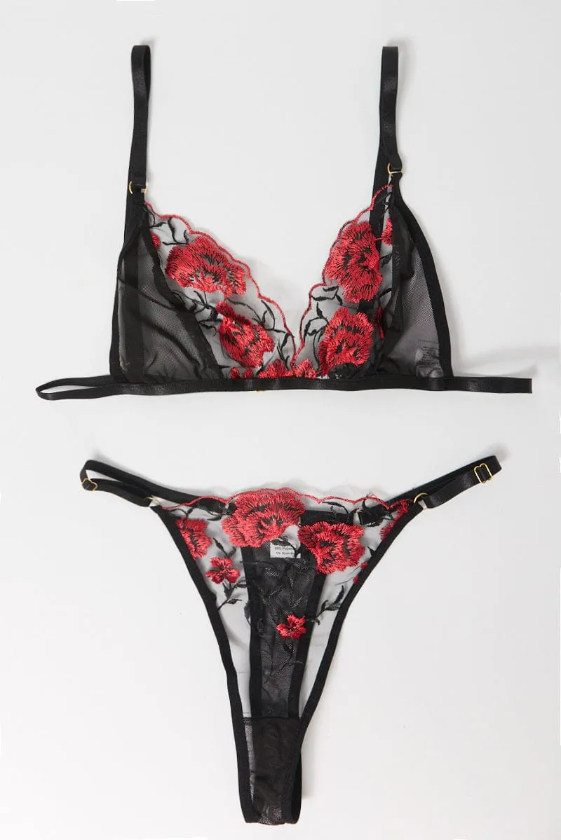 Black Floral Embroidery Lingerie Set sold by Ally Fashion
