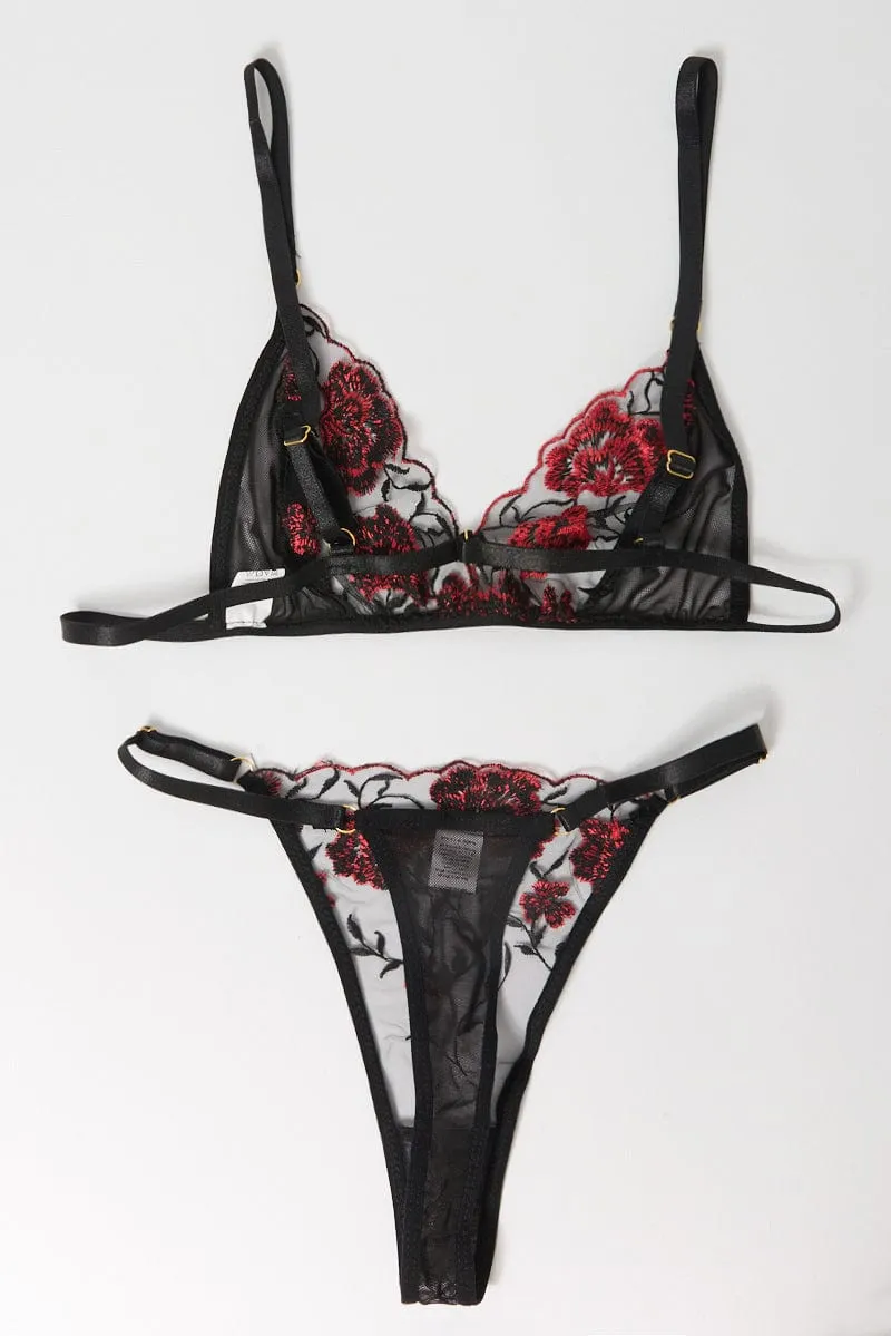 Black Floral Embroidery Lingerie Set sold by Ally Fashion product image thumbnail 2