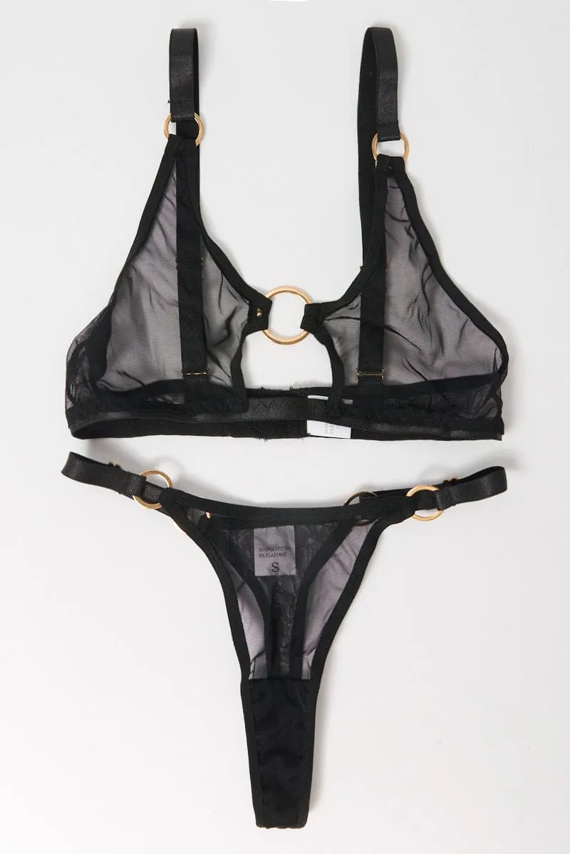 Black Ring Linked Mesh Lingerie Set sold by Ally Fashion