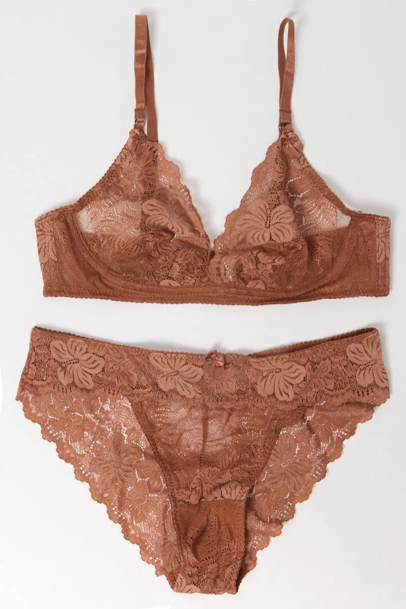 Brown Lace Lingerie Set sold by Ally Fashion
