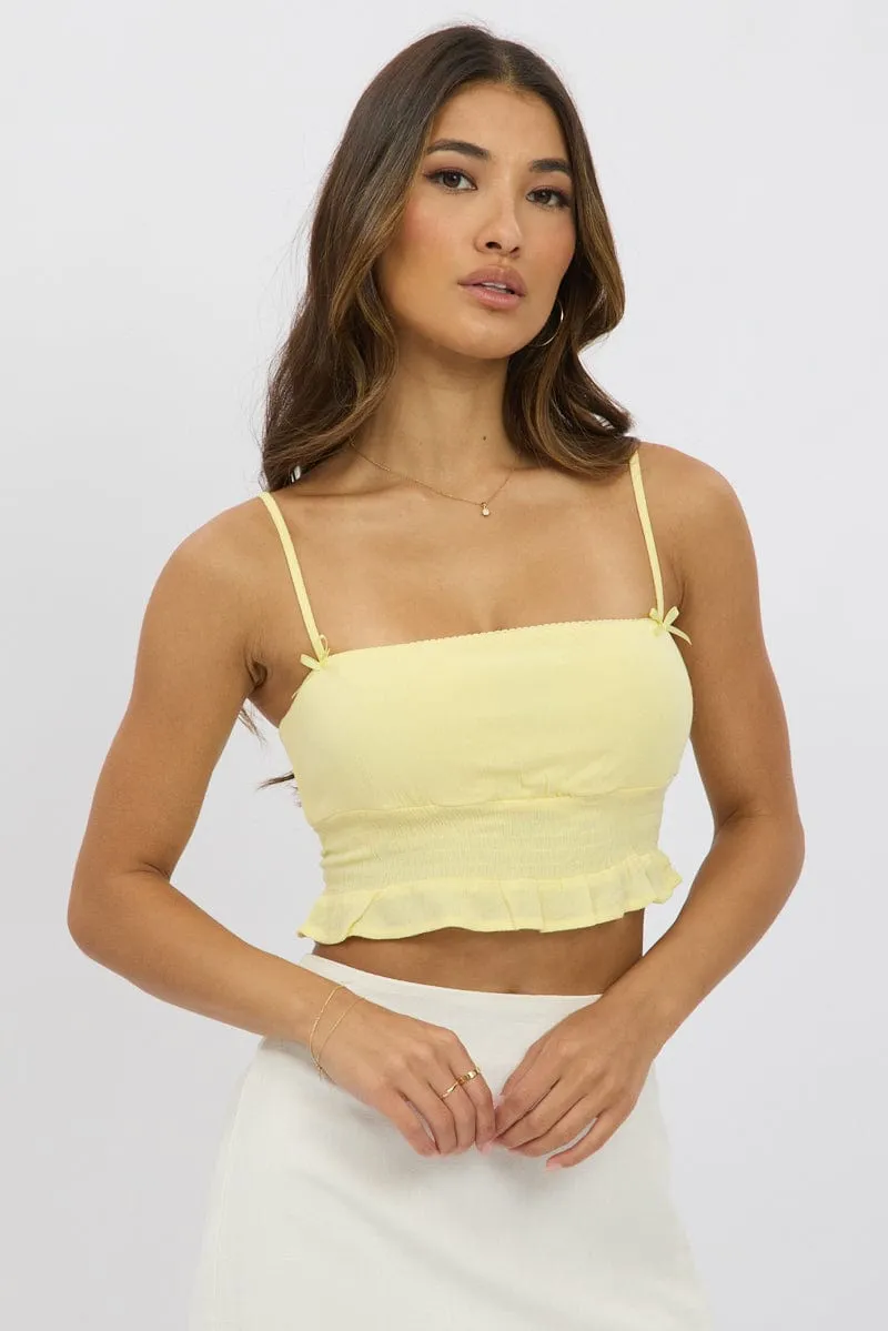 Yellow Crop Cami Top Shirred Waist sold by Ally Fashion