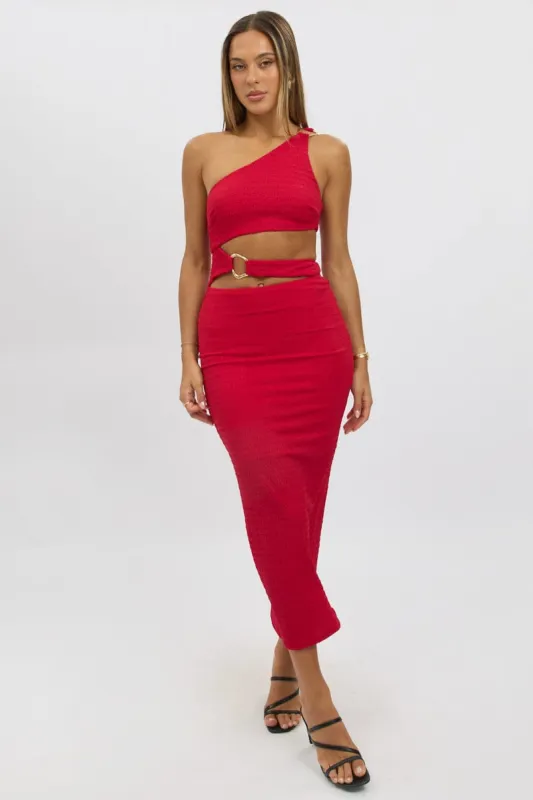 Red Bodycon Dress One Shoulder Textured sold by Ally Fashion