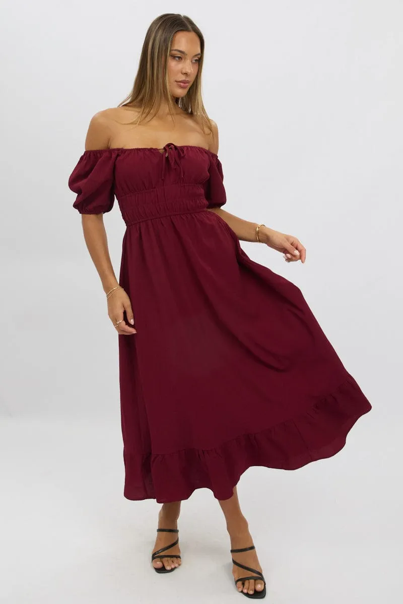 Red Midi Dress Short Sleeve Ruched Bust sold by Ally Fashion product image thumbnail 3