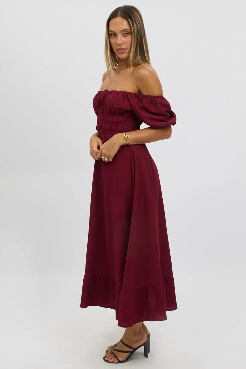 Red Midi Dress Short Sleeve Ruched Bust sold by Ally Fashion product image thumbnail 4