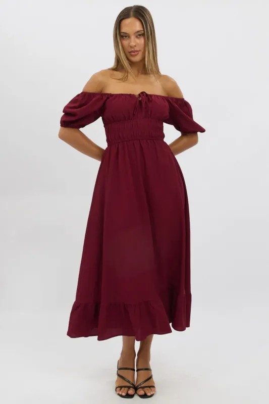 Red Midi Dress Short Sleeve Ruched Bust sold by Ally Fashion