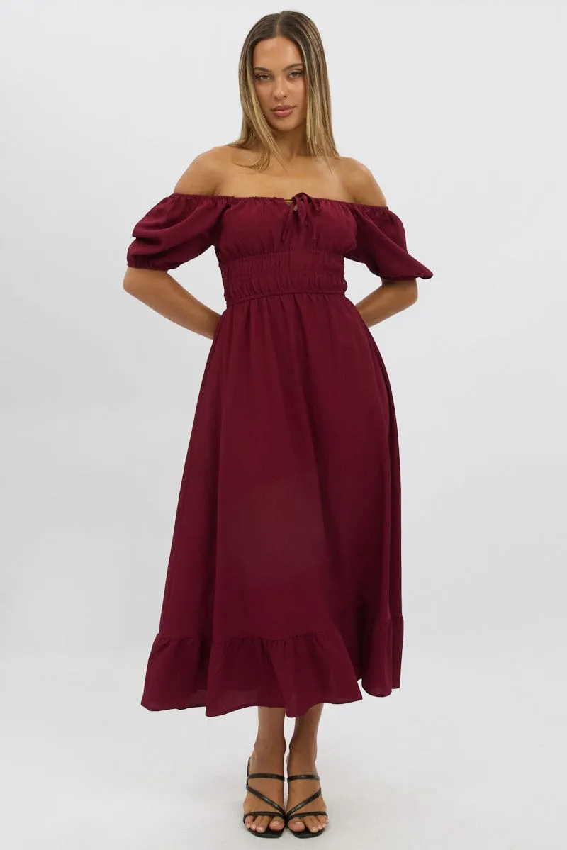 Red Midi Dress Short Sleeve Ruched Bust sold by Ally Fashion