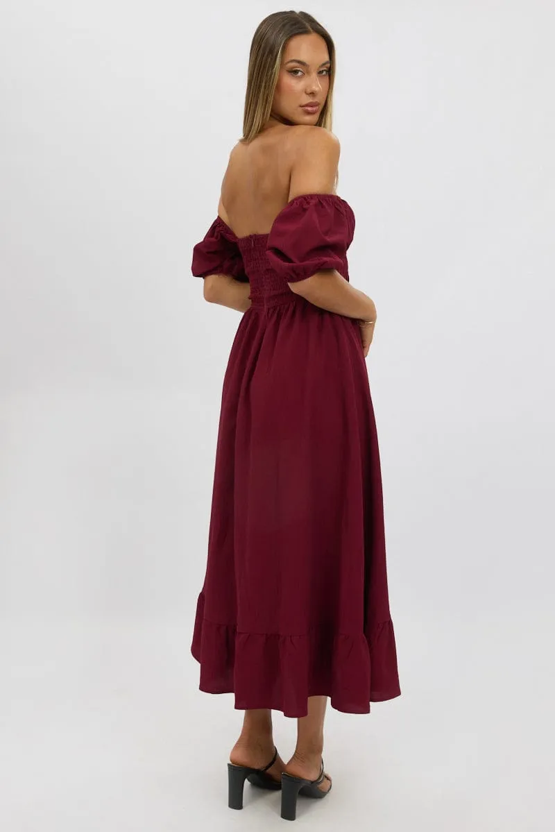 Red Midi Dress Short Sleeve Ruched Bust sold by Ally Fashion product image thumbnail 5