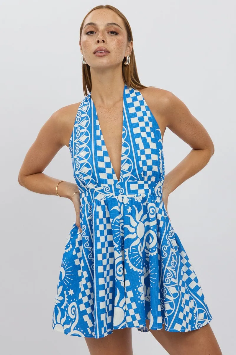 Blue Abstract Playsuit Halter Neck sold by Ally Fashion product image thumbnail 3