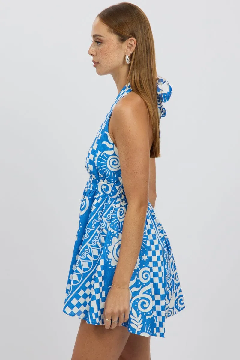 Blue Abstract Playsuit Halter Neck sold by Ally Fashion product image thumbnail 4