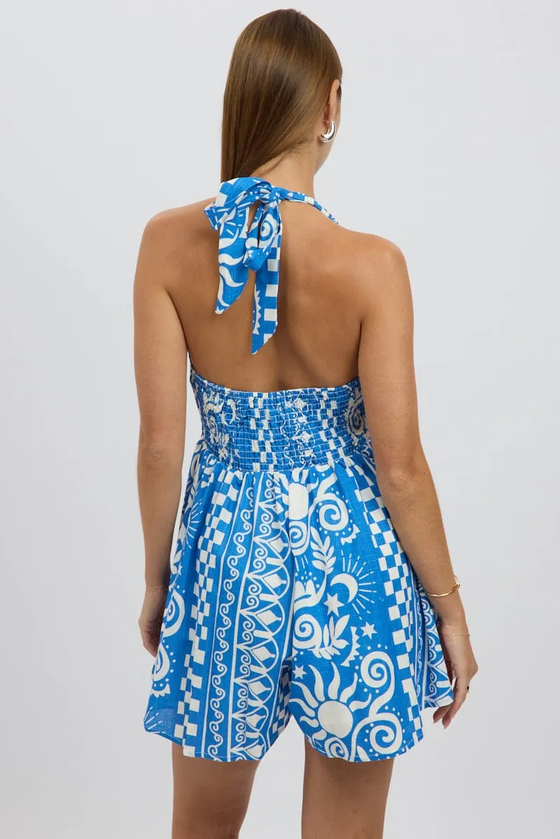 Blue Abstract Playsuit Halter Neck sold by Ally Fashion product image thumbnail 5