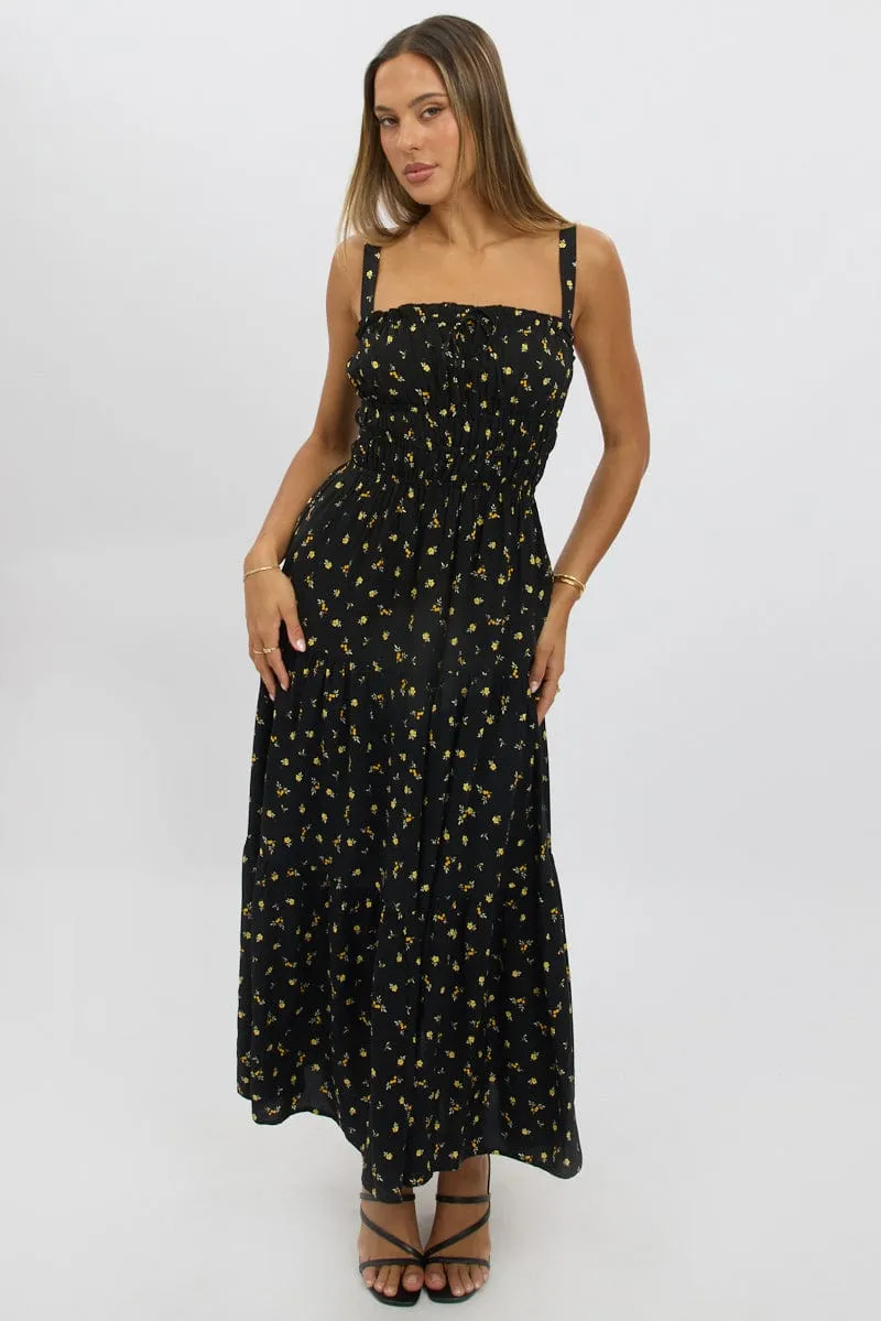 Black Ditsy Maxi Dress Strappy Tiered sold by Ally Fashion product image thumbnail 3