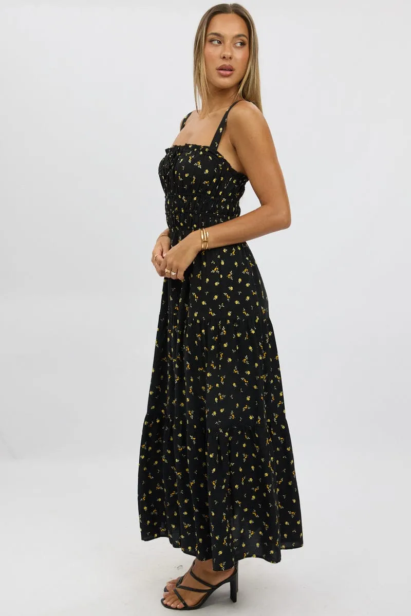 Black Ditsy Maxi Dress Strappy Tiered sold by Ally Fashion product image thumbnail 4
