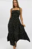 Black Ditsy Maxi Dress Strappy Tiered sold by Ally Fashion