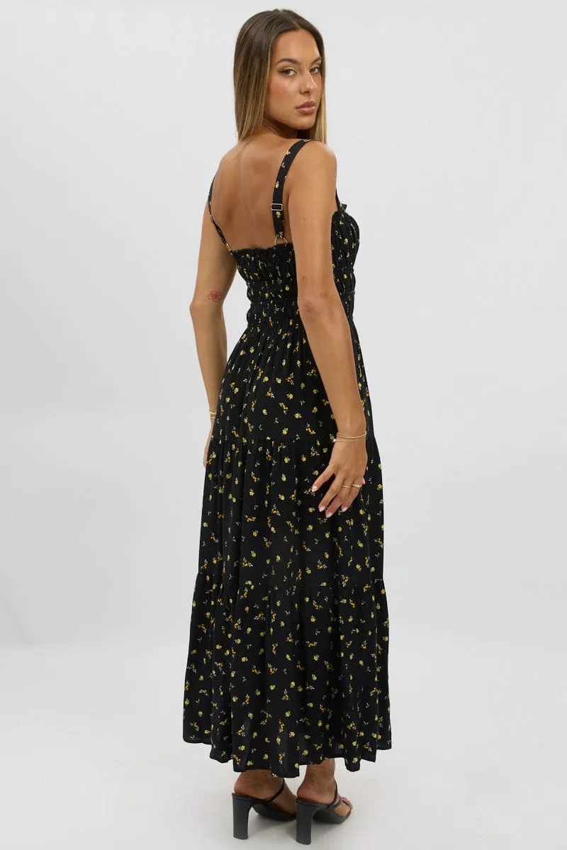 Black Ditsy Maxi Dress Strappy Tiered sold by Ally Fashion product image thumbnail 5