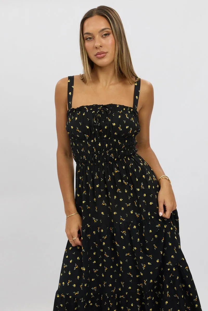Black Ditsy Maxi Dress Strappy Tiered sold by Ally Fashion product image thumbnail 2