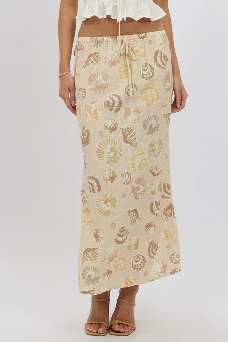 Beige Abstract Midaxi Skirt Relaxed Fit Elastic Waist sold by Ally Fashion product image thumbnail 3