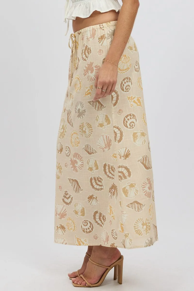 Beige Abstract Midaxi Skirt Relaxed Fit Elastic Waist sold by Ally Fashion product image thumbnail 4