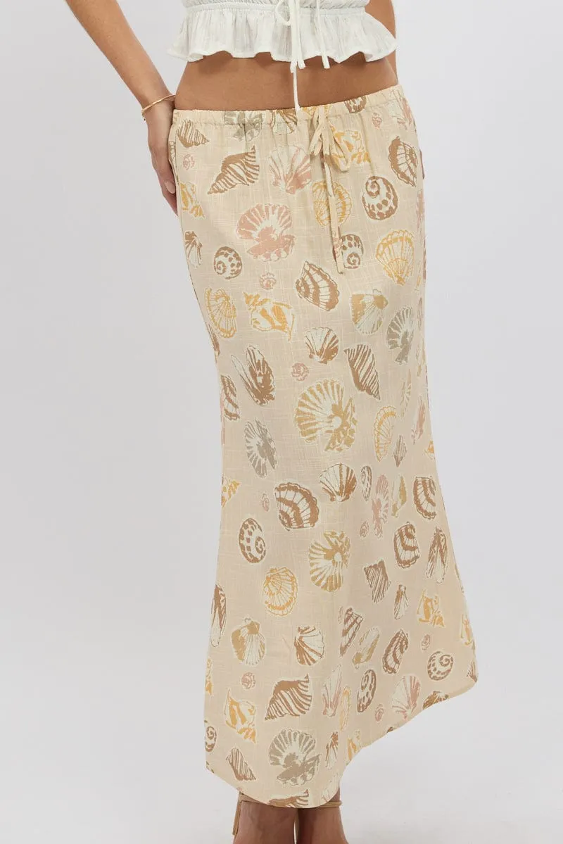 Beige Abstract Midaxi Skirt Relaxed Fit Elastic Waist sold by Ally Fashion