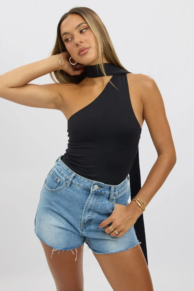 Black One Shoulder Top Scarf Neck sold by Ally Fashion