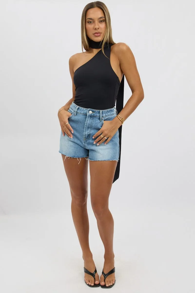 Black One Shoulder Top Scarf Neck sold by Ally Fashion product image thumbnail 2