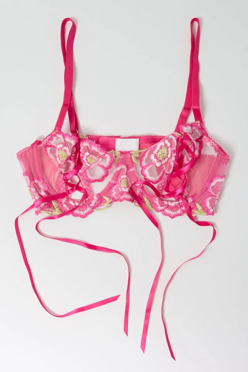 Pink Floral Embroidery Lingerie Set sold by Ally Fashion