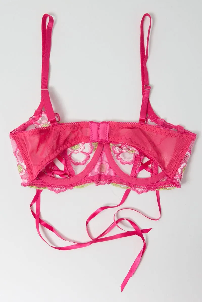 Pink Floral Embroidery Lingerie Set sold by Ally Fashion product image thumbnail 3