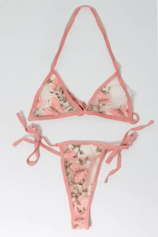 Pink Butterfly Embroidery Lingerie Set sold by Ally Fashion