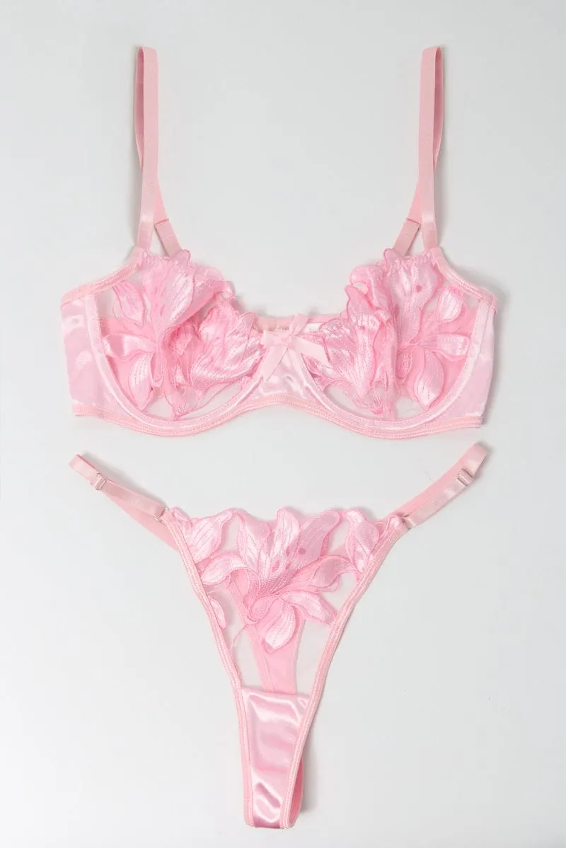 Pink Embroidery Lingerie Set sold by Ally Fashion