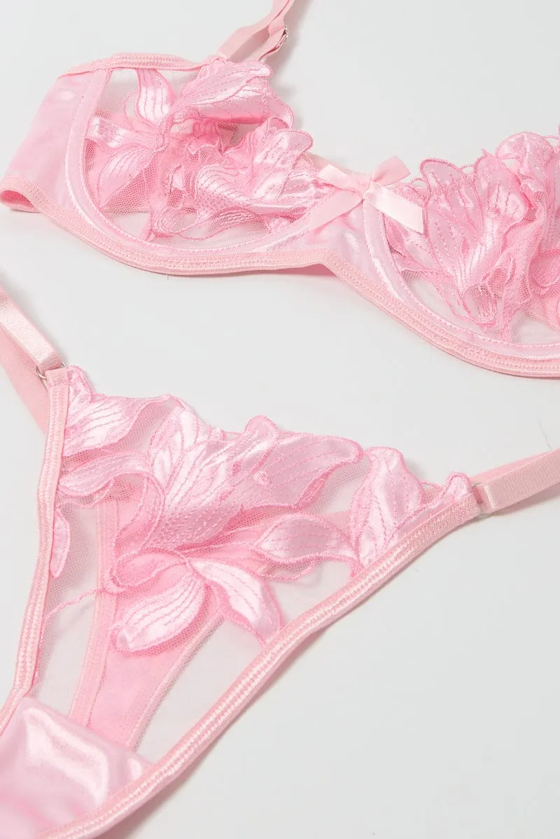 Pink Embroidery Lingerie Set sold by Ally Fashion product image thumbnail 3