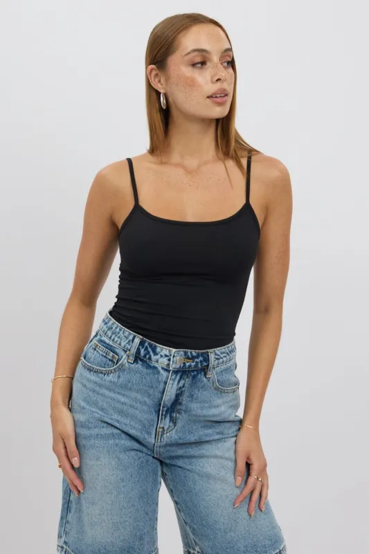 Black Cami Top Thin Strap Supersoft sold by Ally Fashion