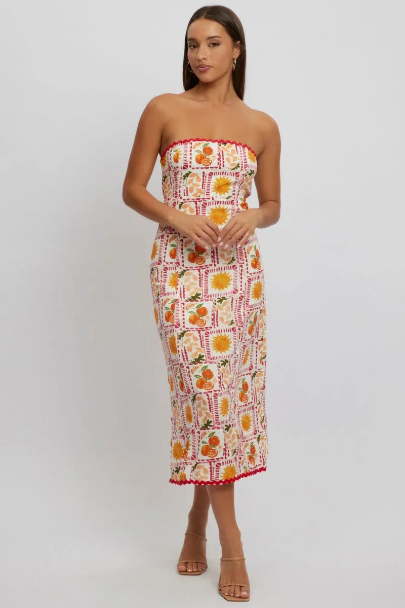 Multi Abstract Maxi Dress Strapless sold by Ally Fashion