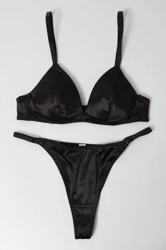 Black Satin Lingerie Set sold by Ally Fashion