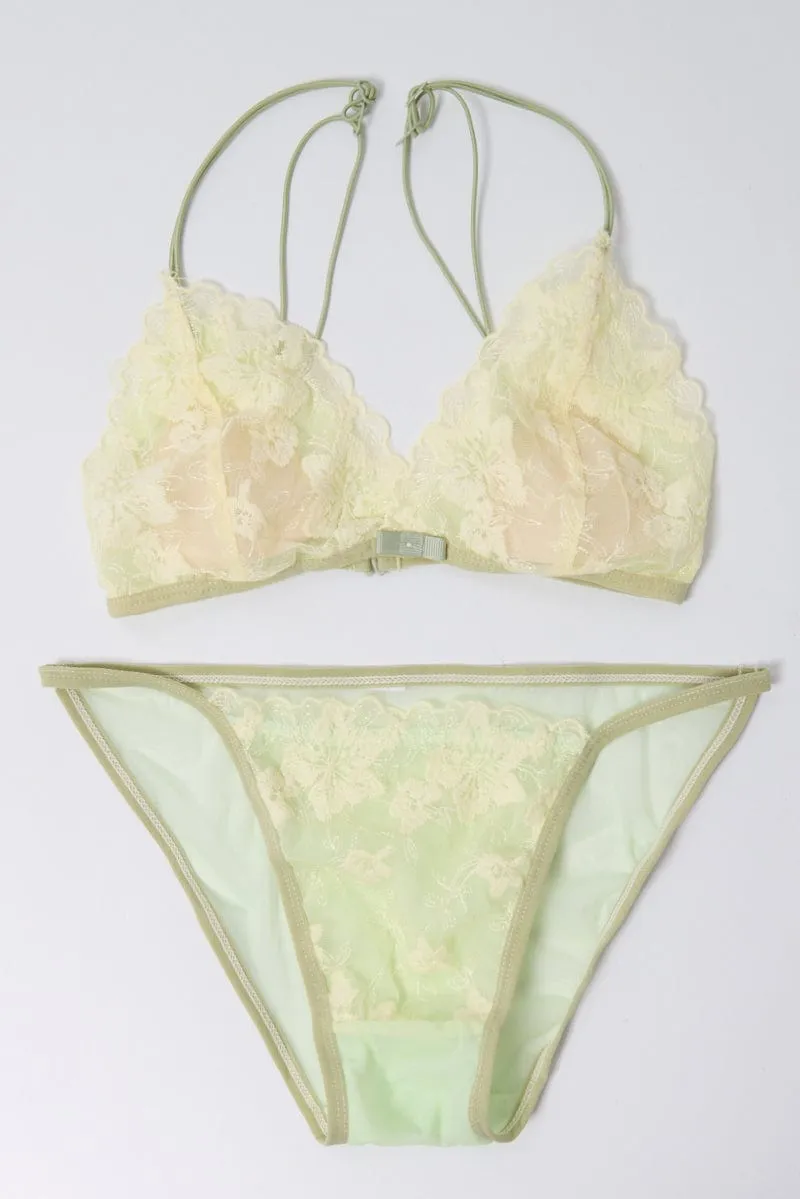 Green Floral Embroidery Lingerie Set sold by Ally Fashion