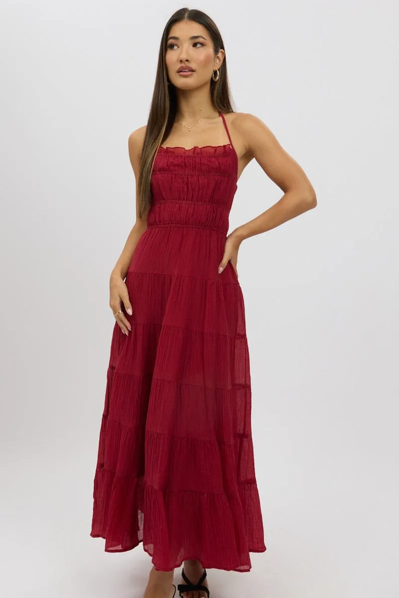 Red Maxi Dress Tiered Backless sold by Ally Fashion