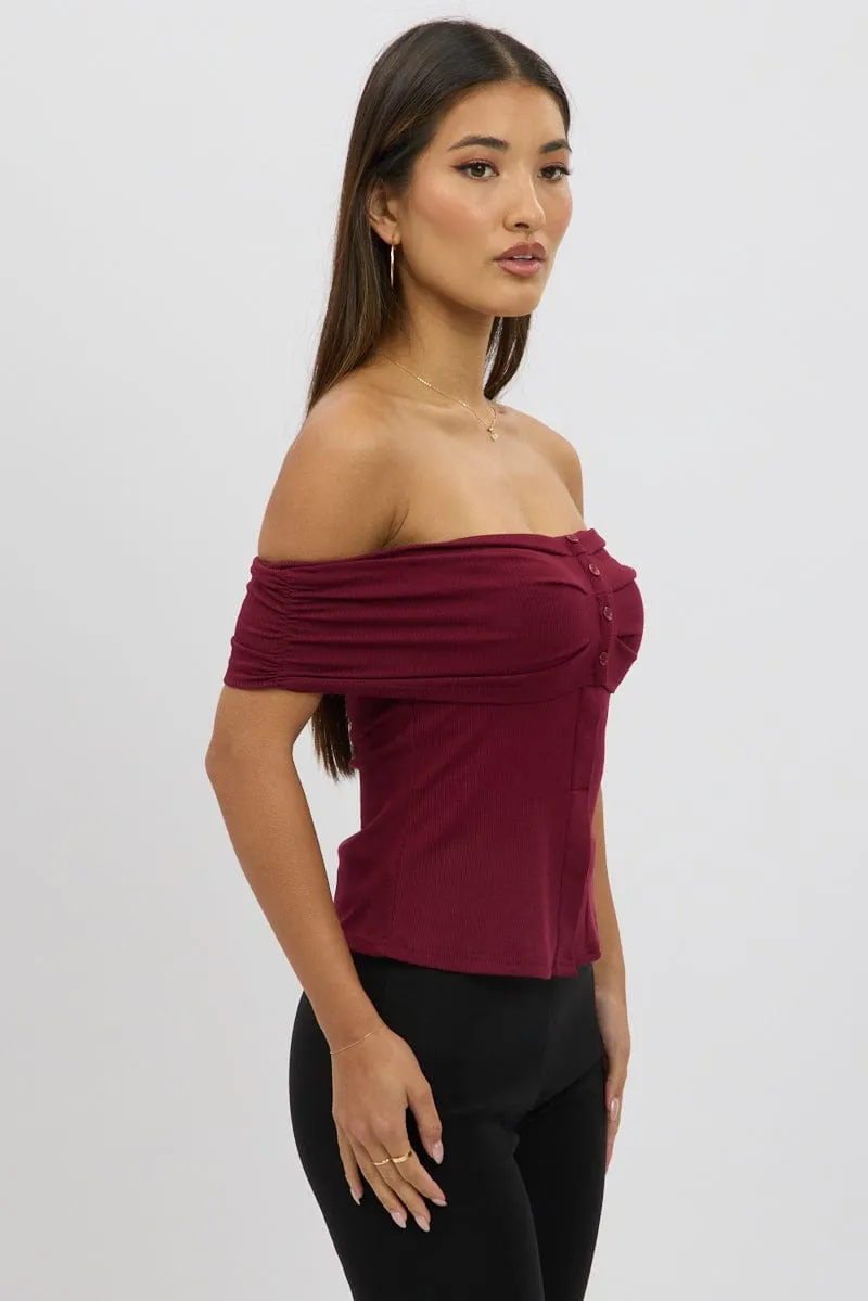 Red Off Shoulder Top Rib sold by Ally Fashion product image thumbnail 4