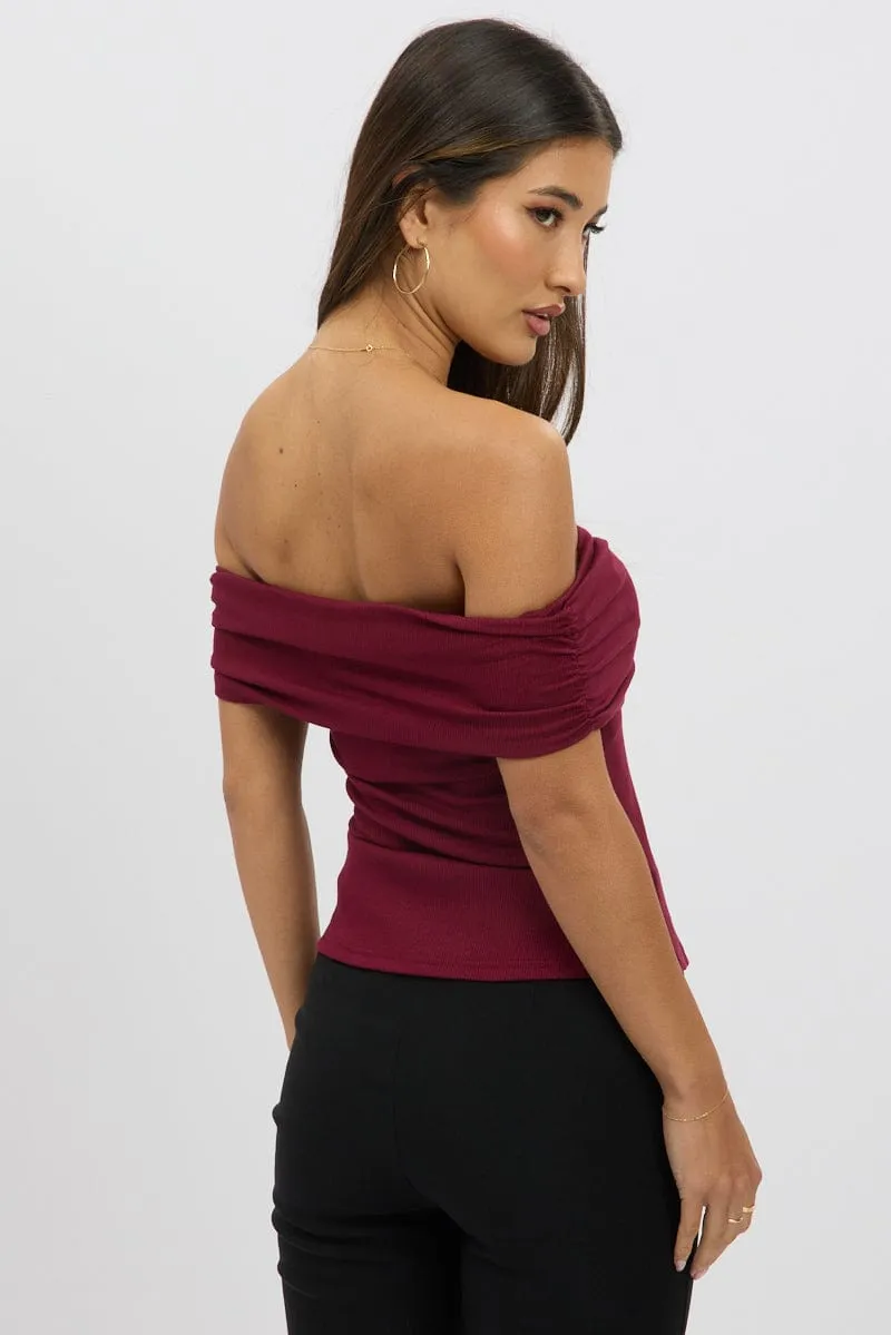 Red Off Shoulder Top Rib sold by Ally Fashion product image thumbnail 5