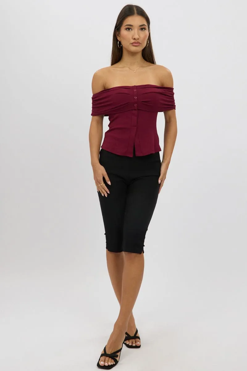 Red Off Shoulder Top Rib sold by Ally Fashion product image thumbnail 2