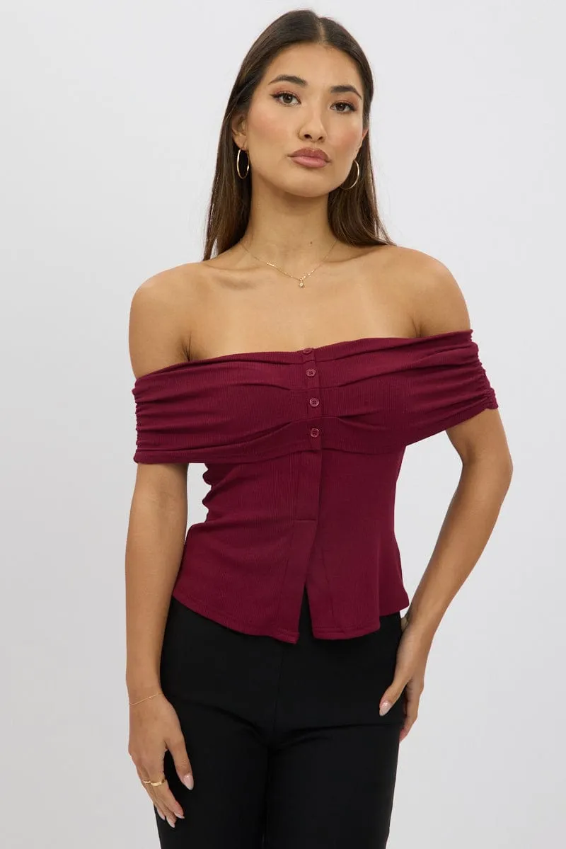 Red Off Shoulder Top Rib sold by Ally Fashion product image thumbnail 3