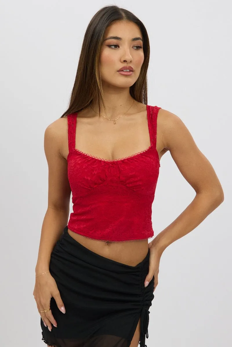 Red Lace Top Sleeveless sold by Ally Fashion product image thumbnail 3