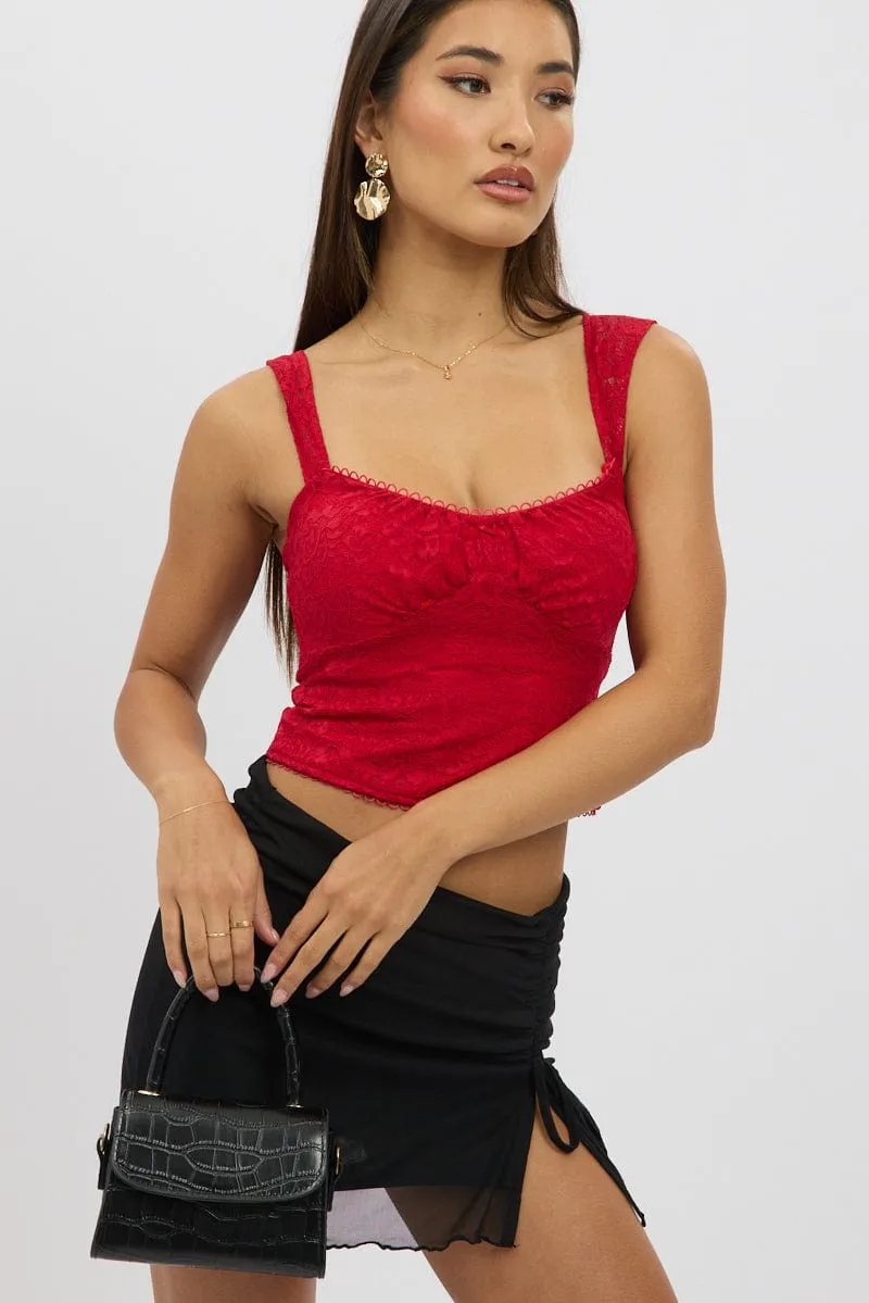 Red Lace Top Sleeveless sold by Ally Fashion