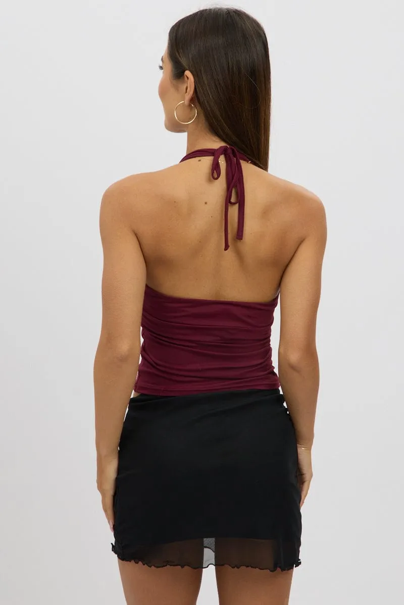 Red Halter Neck Top V Neck Supersoft sold by Ally Fashion product image thumbnail 5